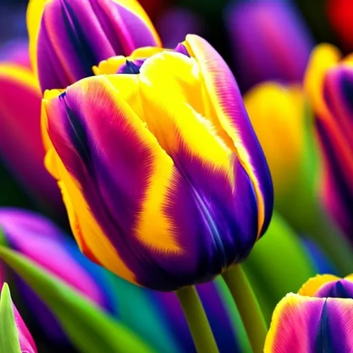 Prompt: vibrantly colored tulip in the style of Lisa frank