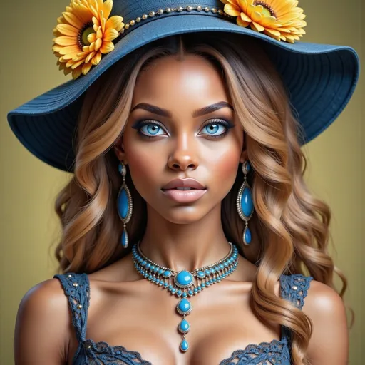 Prompt: a painting of a woman in a yellow dress with a flower in her hair and a yellow background. Artgerm, photorealism, highly detailed digital painting, a photorealistic painting