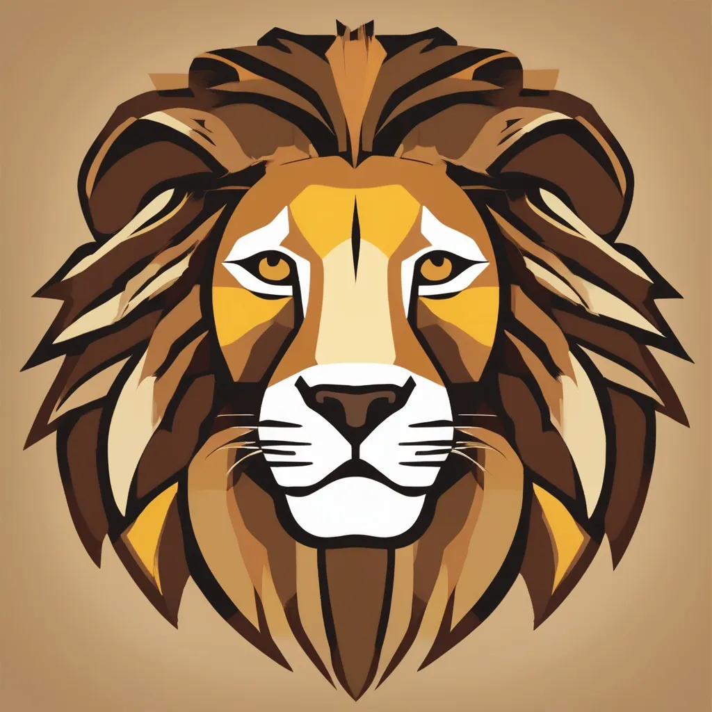 Prompt: A stylized lions head in colors of tan, brown and yellow