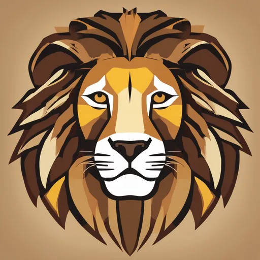 Prompt: A stylized lions head in colors of tan, brown and yellow