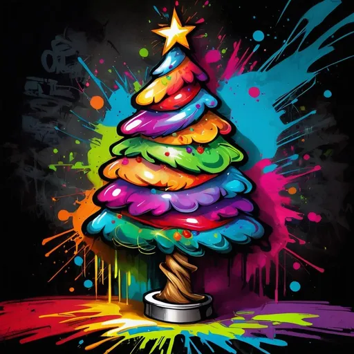 Prompt: Christmas tree, high quality, graffiti style, vibrant tones