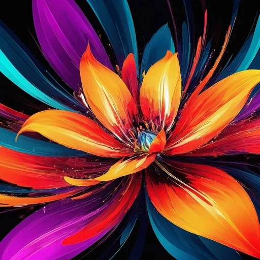 Prompt: Vibrant abstract digital artwork of flowers, dazzling colors, dynamic composition, high energy, modern digital art, vibrant, abstract, digital, high energy, dynamic composition, best quality, colorful, vivid tones, professional lighting