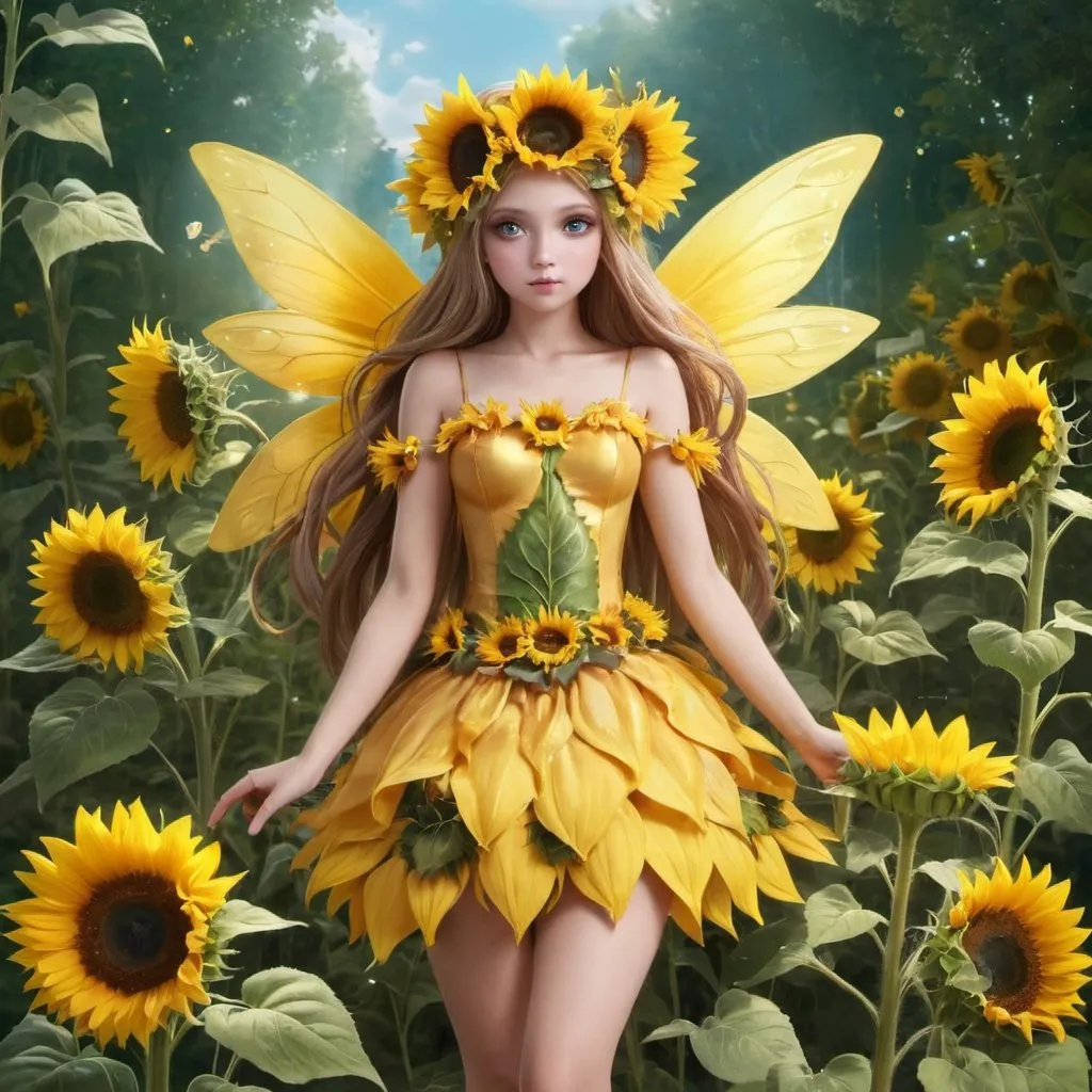 Prompt: Fairy princess of sunflowers