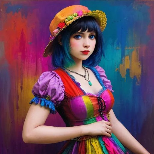 Prompt: colorful image of a young lady