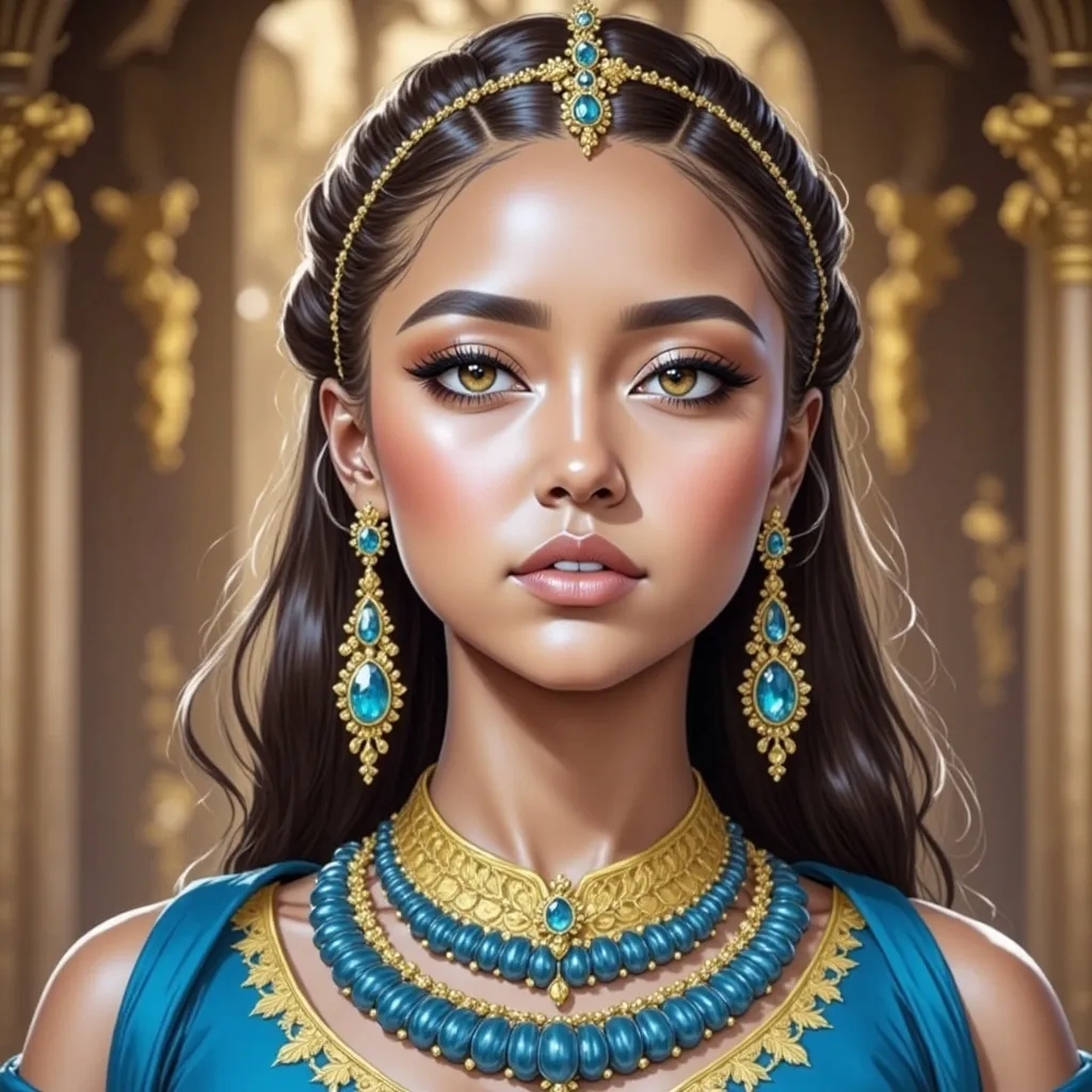 Prompt: A regal looking young woman in her early twenties, with sleek, long white hair, a silver circlet on top of her head, mesmerising green eyes, high cheekbones, fair skin, lean complexion, wearing an elegant dark crimson ball gown with intricate embroidered details, standing on a majestic staircase.