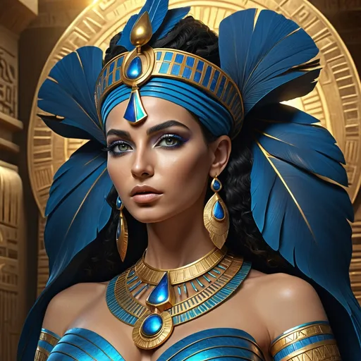 Prompt: HD 4k 3D 8k professional modeling photo hyper realistic beautiful woman Egyptian Princess ethereal greek goddess Amunet, primordial cosmic goddess, full body surrounded by ambient glow, Egyptian afterlife, enchanted, magical, highly detailed, intricate, highly realistic woman, high fantasy background, elegant, mythical, surreal lighting, majestic, goddesslike aura, Annie Leibovitz style