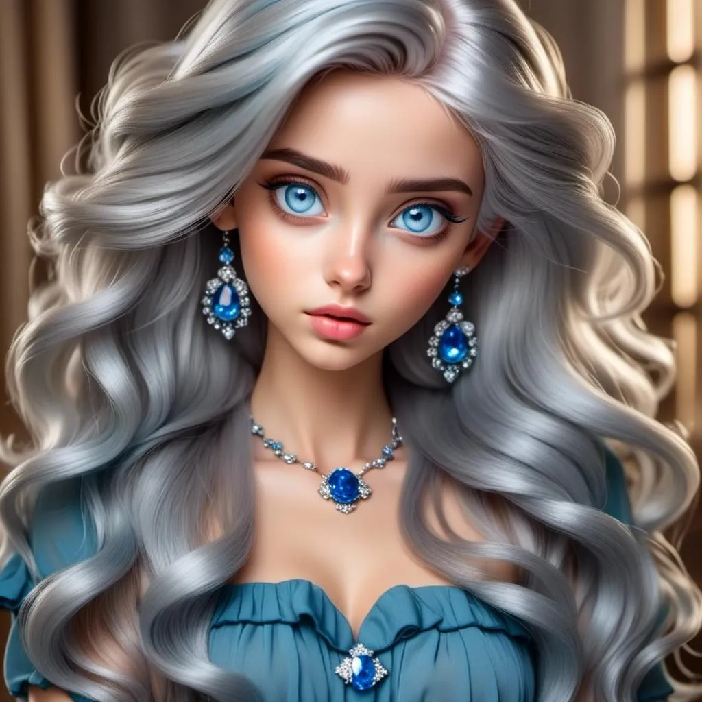 Prompt: <mymodel>a Sapphire lady, feminine elegant princess ,  dark hair, large blue eyes, wearing jewls in her hair,  beautiful makeup, blue eyeshadow, dark pink lipstick, facial closeup