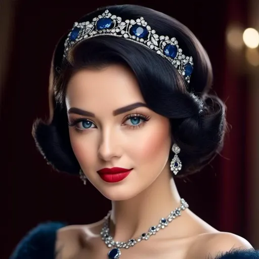 Prompt: <mymodel>Glamorously dressed lady of rhe 1930's wearing sapphire jewelry,blue eyes