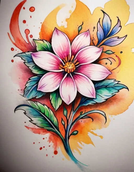 Prompt: <mymodel> Colorful flower tattoo, watercolor style, vibrant petals, intricate details, high quality, vibrant colors, floral design, professional tattoo art, artistic, beautiful, realistic, watercolor, detailed, highres, vibrant, intricate details, floral, professional, colorful, vibrant colors, watercolor style, artistic