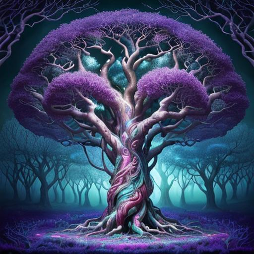 Surrealistic depiction of the Tree of Life, vibrant...