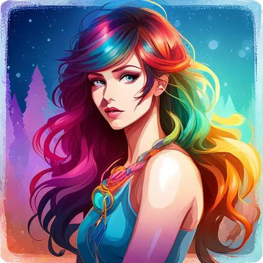 Prompt: colorful image of a young lady