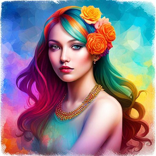 Prompt: colorful image of a young lady