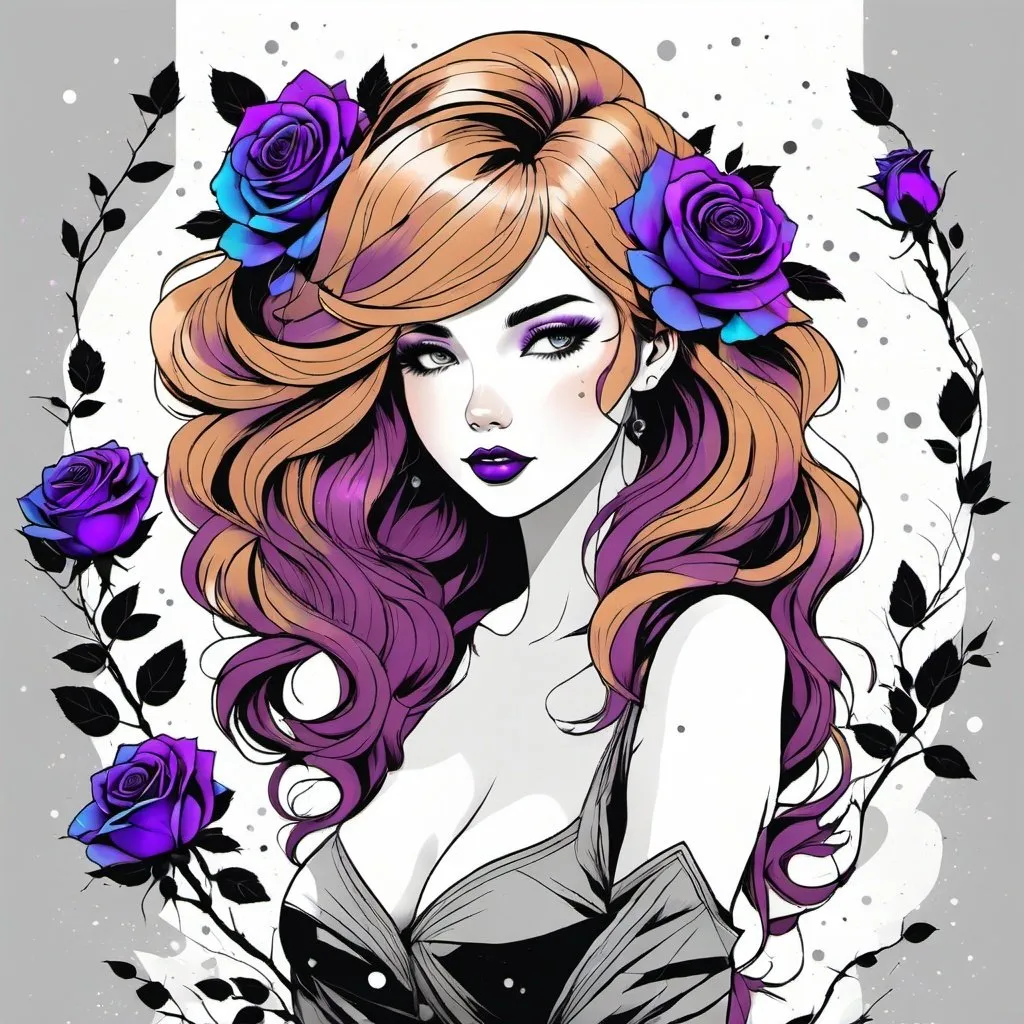 Prompt: Cosmic Epic Beauty, Beautiful and Gorgeous, purple roses in hair