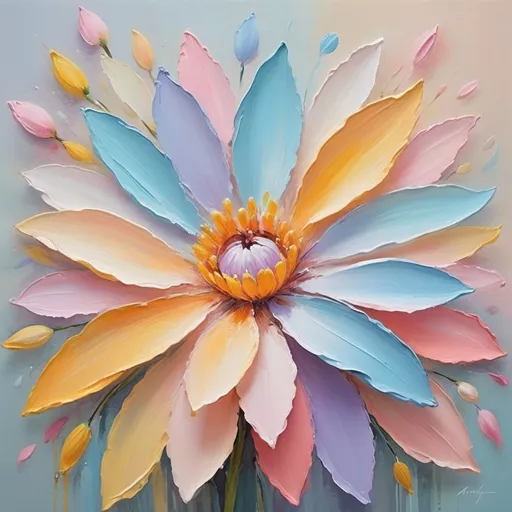 Prompt: <mymodel> Pastel-themed painting of flowers, oil painting, soft brush strokes, delicate petals, vibrant pastel colors, high quality, impressionism, soft color palette, natural lighting