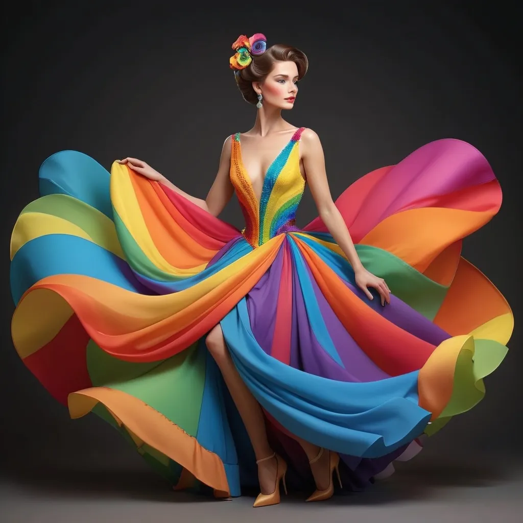 Prompt: Elegant lady in colors of the rainbow