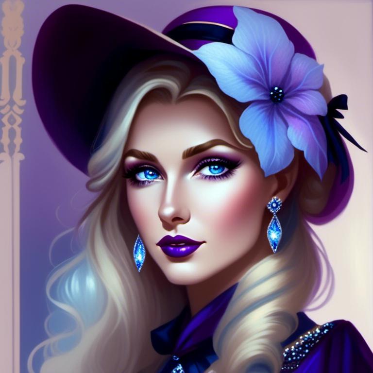 Prompt: <mymodel>Beautiful ethereal woman, long blonde hair,and icy blue eyes color, purple lipstick, facial closeup