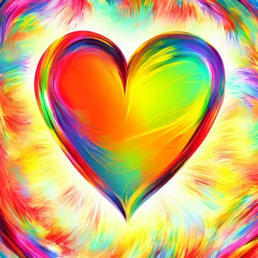 Prompt: Vibrant rainbow heart illustration, digital painting, swirling colors, high quality, detailed brushwork, bright and colorful, whimsical style, rainbow colors, professional, vibrant lighting