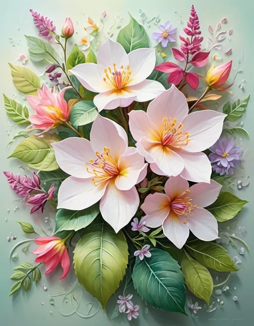 Prompt: (flora-inspired masterpiece), (vibrant colors), intricate floral patterns, lush blossoms, soft petals, enchanting botanicals, delicate details, tranquil ambiance, refreshing freshness, (highly detailed), dreamlike composition, nature's elegance, harmonious design, uplifting atmosphere, serene background, botanical wonderland.