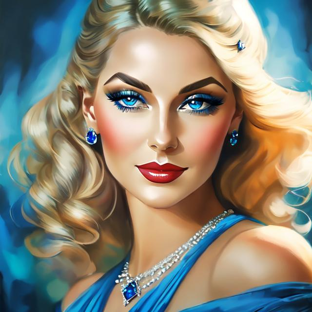 Prompt: Glamorously dressed lady of rhe 1930's wearing sapphire jewelry,blue eyes