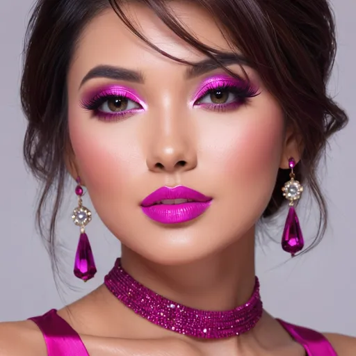 Prompt: <mymodel>A beautiful woman in a color scheme of magenta