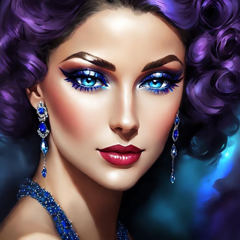 Prompt: Glamorously dressed lady of rhe 1930's wearing sapphire jewelry,blue eyes