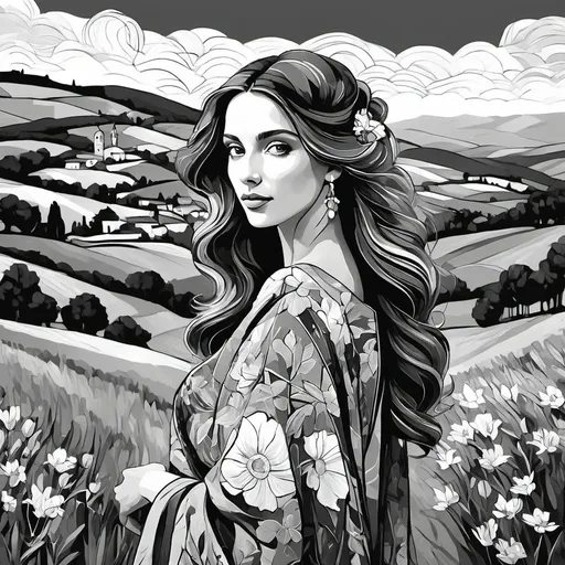 Prompt: <mymodel>Beautiful italian lady in an beautiful landscape of Umbrië, Style Flora Bowley and Vincent van Gogh,8k, dynamic lighting, ultra detailed