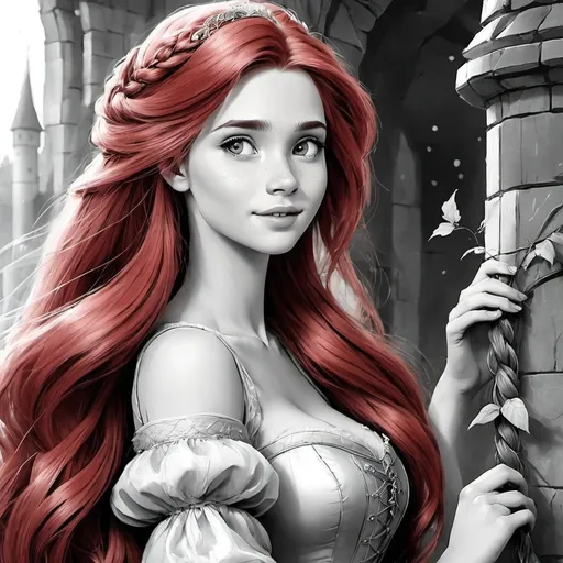 Prompt: <mymodel>a realistic feminine princess, Rapunzel, but with red hair, HD
