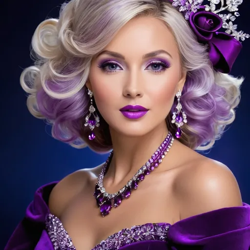 Prompt: lady in purple high class attire, facial closeup