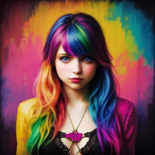 Prompt: colorful image of a young lady