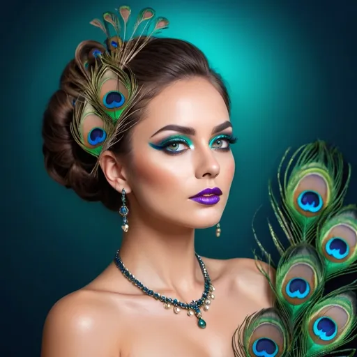 Prompt: <mymodel> Gorgeous woman with beautiful makeup and hair, peacock feathers, high-quality, detailed, realistic, elegant, vibrant colors, professional makeup, glamorous lighting, 4k resolution, portrait, detailed facial features, luxurious, exotic, peacock feathers, elegant hairstyle, stunning makeup, beauty shot