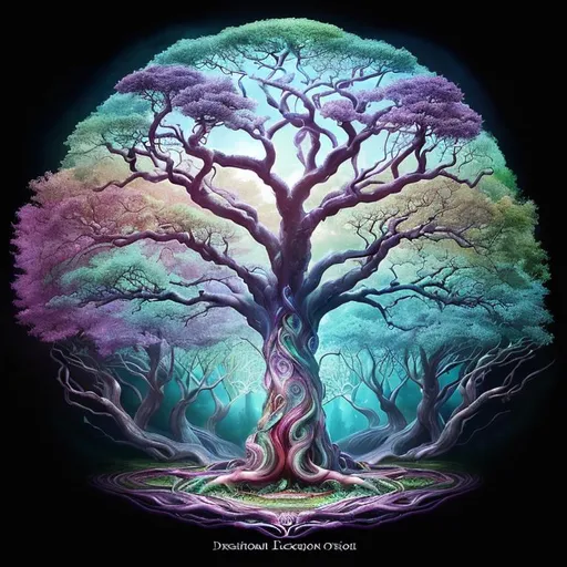 Prompt: Surrealistic depiction of the Tree of Life, vibrant and otherworldly, swirling branches and roots, dreamlike atmosphere, mysterious and enchanting, high quality, detailed surrealism, magical realism, whimsical colors, ethereal lighting, mystical infusion, vibrant and dreamlike, mystical, enchanted, surrealism, vibrant colors, swirling branches, dreamlike, high quality, detailed, magical realism, ethereal lighting