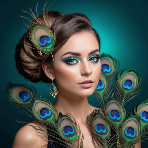 Prompt: <mymodel> Gorgeous woman with beautiful makeup and hair, peacock feathers, high-quality, detailed, realistic, elegant, vibrant colors, professional makeup, glamorous lighting, 4k resolution, portrait, detailed facial features, luxurious, exotic, peacock feathers, elegant hairstyle, stunning makeup, beauty shot