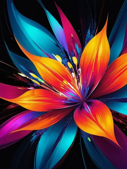 Prompt: Vibrant abstract digital artwork of flowers, dazzling colors, dynamic composition, high energy, modern digital art, vibrant, abstract, digital, high energy, dynamic composition, best quality, colorful, vivid tones, professional lighting