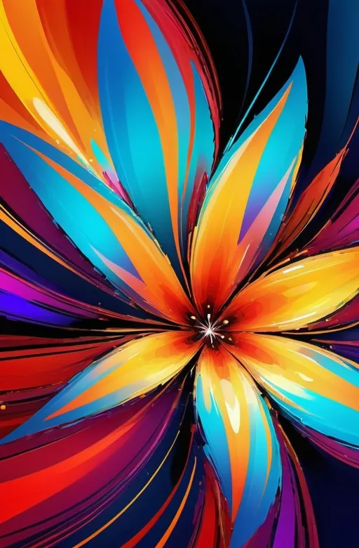 Prompt: Vibrant abstract digital artwork of flowers, dazzling colors, dynamic composition, high energy, modern digital art, vibrant, abstract, digital, high energy, dynamic composition, best quality, colorful, vivid tones, professional lighting