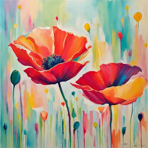 Prompt: Modern abstract poppy with happy colors, bright, hopeful