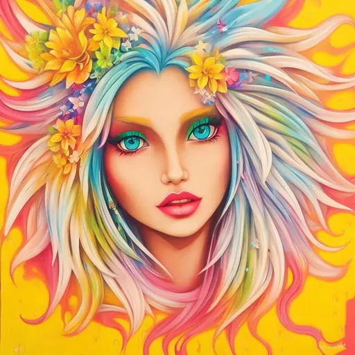 Prompt: Flower Siren graffiti art, splash art, street art, spray paint, oil gouache melting, acrylic, high contrast, colorful polychromatic, ultra detailed, ultra quality, CGSociety