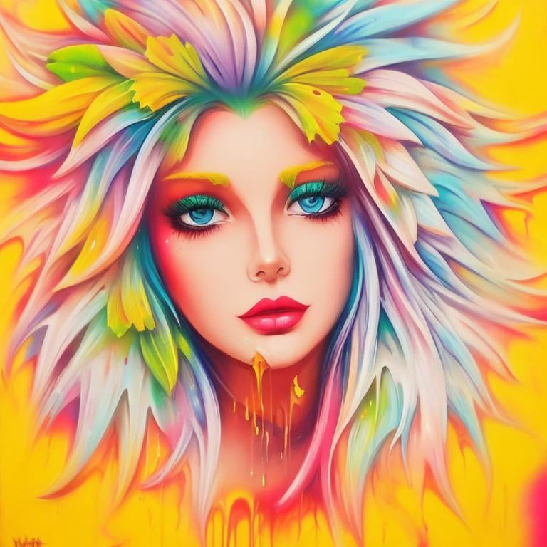 Prompt: Flower Siren graffiti art, splash art, street art, spray paint, oil gouache melting, acrylic, high contrast, colorful polychromatic, ultra detailed, ultra quality, CGSociety