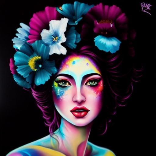 Prompt: Flower Siren graffiti art, splash art, street art, spray paint, oil gouache melting, acrylic, high contrast, colorful polychromatic, ultra detailed, ultra quality, CGSociety