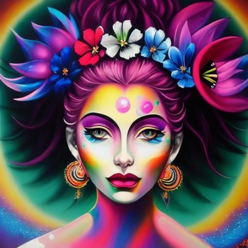 Prompt: Flower Siren graffiti art, splash art, street art, spray paint, oil gouache melting, acrylic, high contrast, colorful polychromatic, ultra detailed, ultra quality, CGSociety