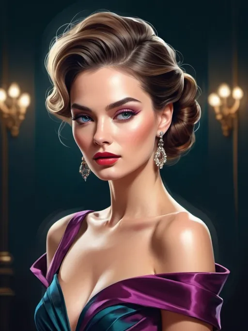 Prompt: Stylish digital illustration of a sophisticated woman, vibrant and elegant, high-end fashion, luxurious fabrics with rich textures, impeccable makeup and sleek hairstyle, dynamic composition, best quality, highres, ultra-detailed, chic, fashion illustration, vibrant colors, luxurious, sophisticated, elegant, dynamic composition, professional, modern lighting