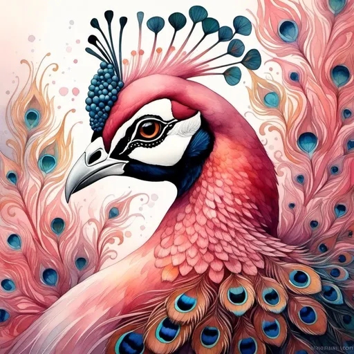 Prompt: <mymodel>Colourful watercolour painting of a dreamy pink peacock, vibrant swirls, high quality, watercolour, dreamy, vibrant, colourful, pink, peacock, swirls, animal art, detailed feathers, artistic, whimsical, dreamlike, professional