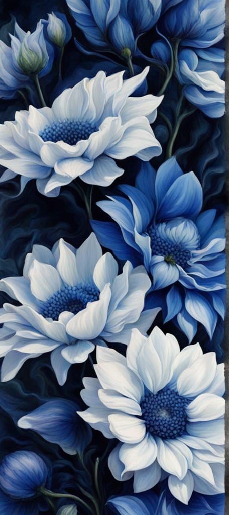 Prompt: Blue and white flowers