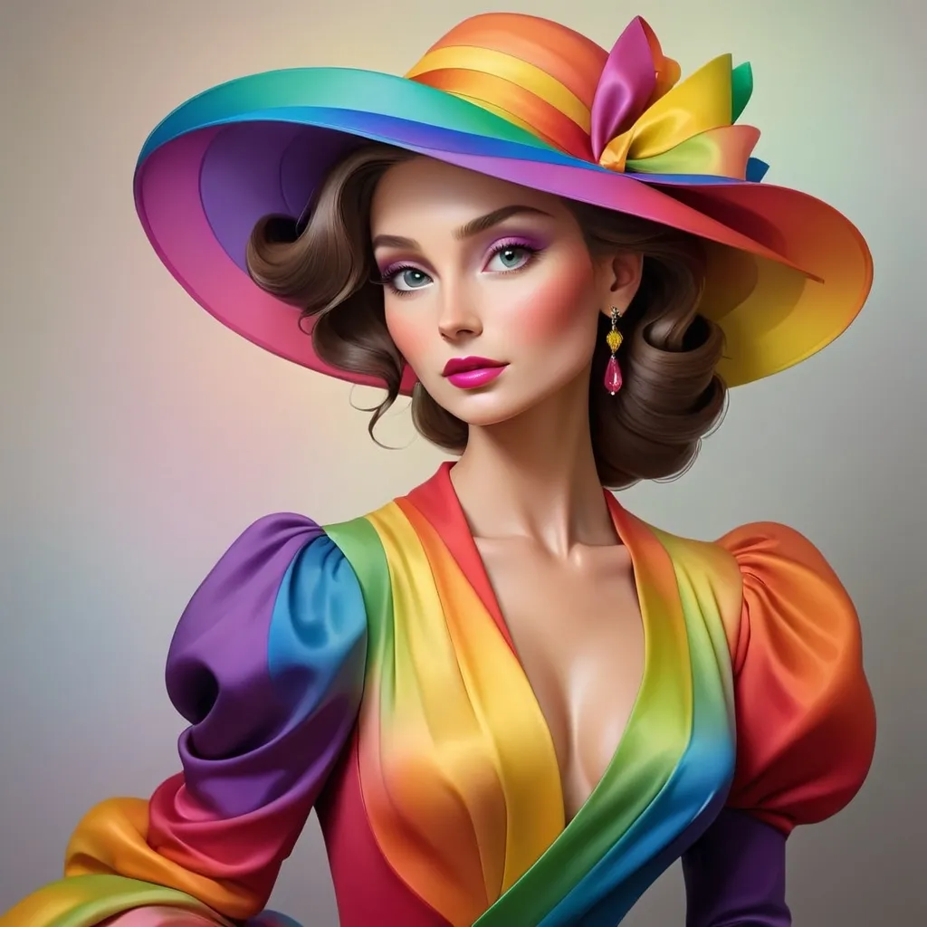 Prompt: Elegant lady in colors of the rainbow