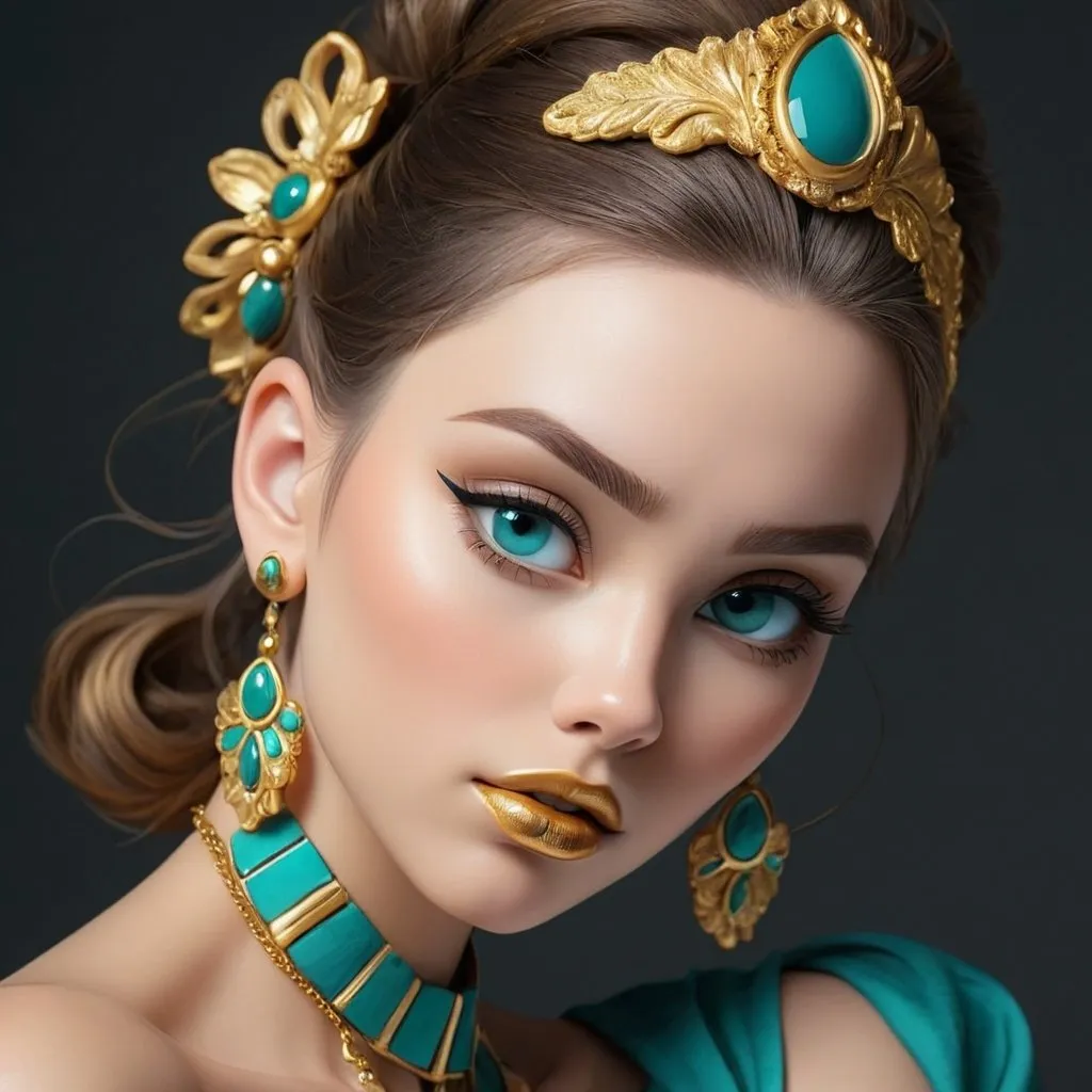 Prompt: <mymodel> Teal and gold beauty