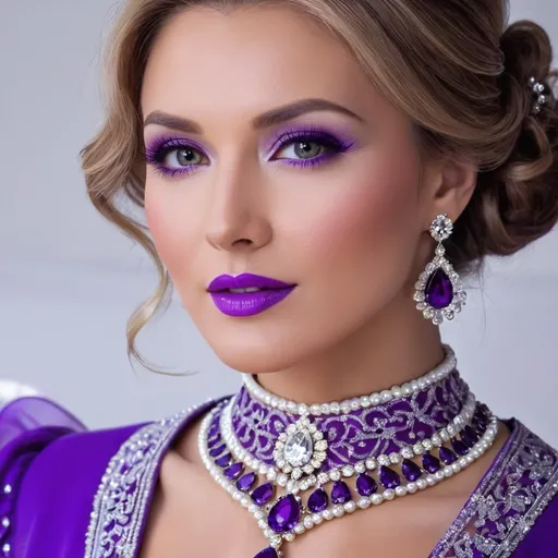 Prompt: lady in purple high class attire, facial closeup