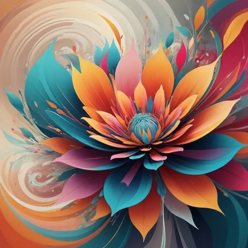 Prompt: abstract flowers, (vibrant colors), (fluid shapes), bold geometric forms, ethereal beauty, dynamic compositions, soft blending of hues, artistic expression, contemporary style, surreal atmosphere, visually stimulating, intricate patterns, (digital art), inviting and imaginative, high quality, ultra-detailed, appealing to sense of wonder