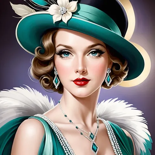 Prompt: Glamorously dressed lady of rhe 1930's