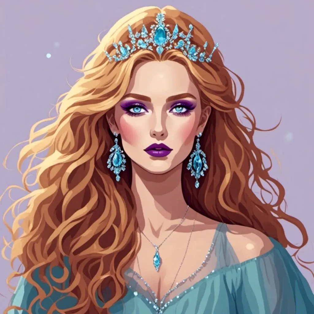 Prompt: <mymodel>Beautiful ethereal woman, long blonde hair,and icy blue eyes color, purple lipstick, facial closeup