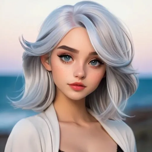 Prompt: beautiful girl with silver hair