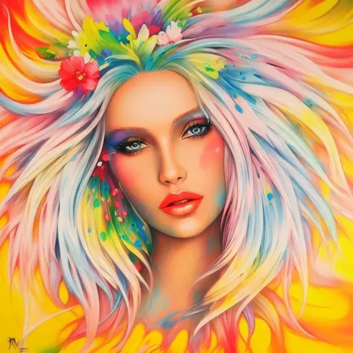 Prompt: Flower Siren graffiti art, splash art, street art, spray paint, oil gouache melting, acrylic, high contrast, colorful polychromatic, ultra detailed, ultra quality, CGSociety